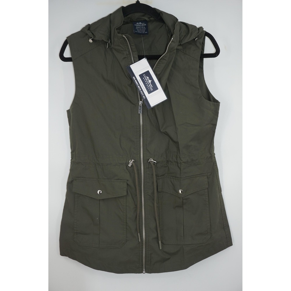 Charles River‎ Apparel Vest Womens XS Olive Bristol Utility Hooded Pockets 5038